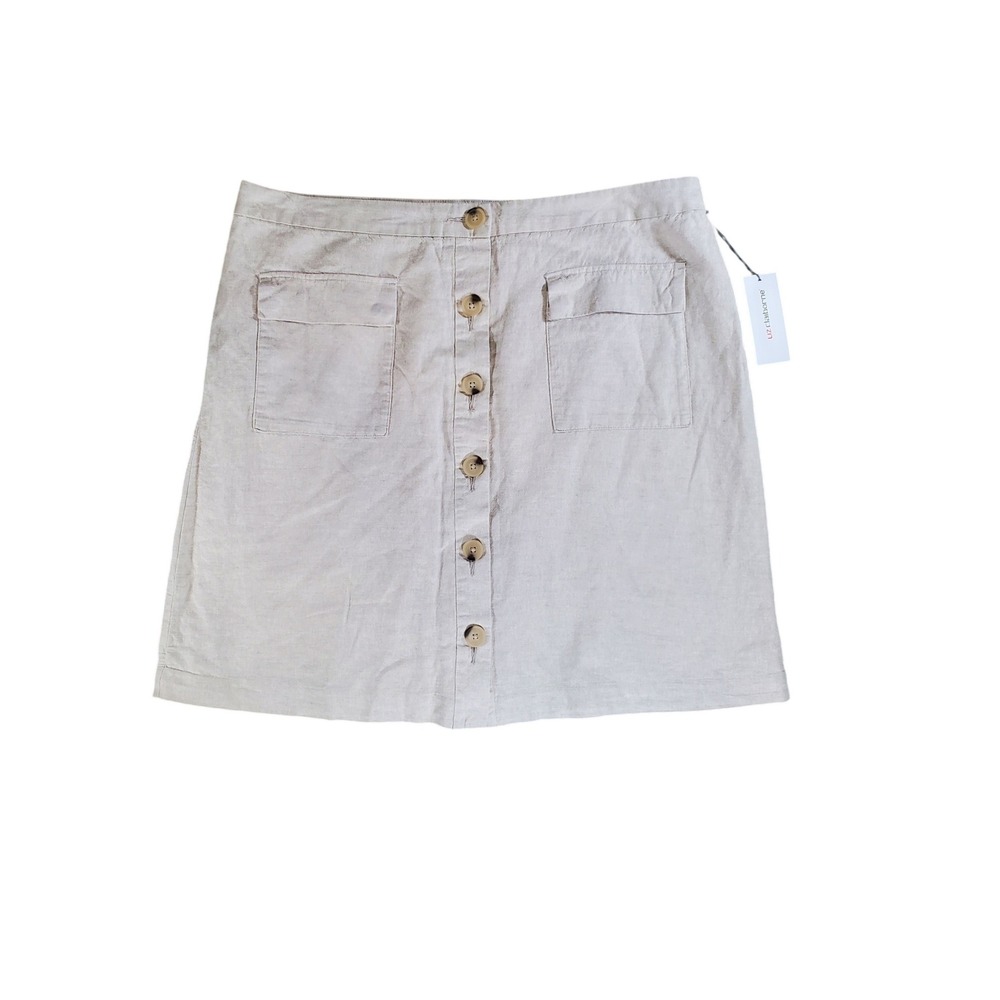 Liz Claiborne Linen Cotton Button Front Mini Skirt Flax Beige Womens 18 NWT